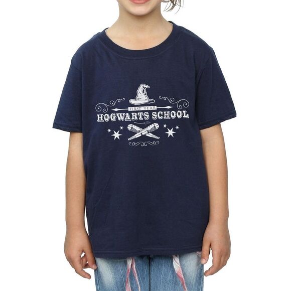 Harry Potter Girls Hogwarts First Year Cotton T-Shirt / Navy Blue - Picture 3 of 5